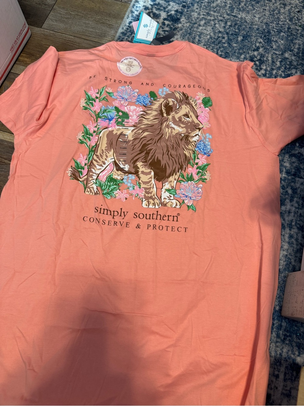 Simply Southern Coral Tee with Lion Floral Graphic